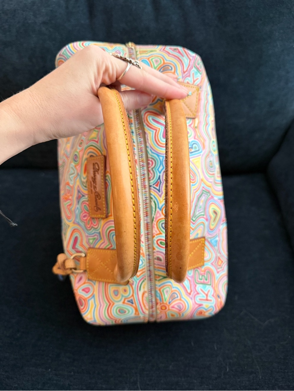 Dooney & Bourke Vintage Graffiti Doodle Coated Canvas Barrel Bag Satchel - Picture 4 of 15